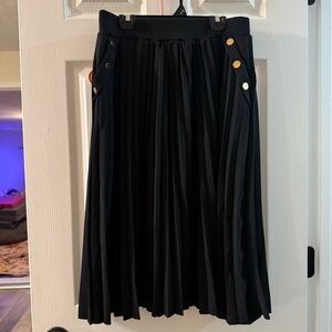 Lark + Grey Elegant Black Pleated Skirt with Gold Accents